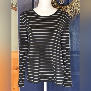 Lauren Ralph Lauren Black and Gold Striped Long Sleeve Top